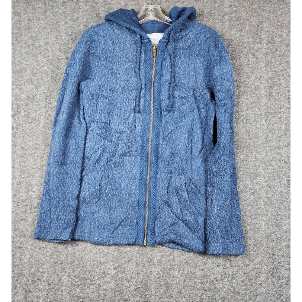 Fat Face Zip Up Hoodie Women Size 2 Blue Marled Textured Coastal Knit Jacket